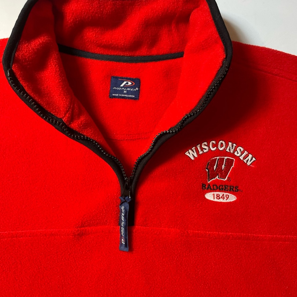Mens Red Proplayer Wisconsin Badgers Fleece Pullover Jacket 1/4 Zip Size Medium
